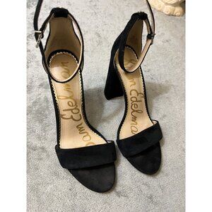 Sam Edelman Black Toe Strap block heel Suede size 8.5 US Designer Minimalist Y2k